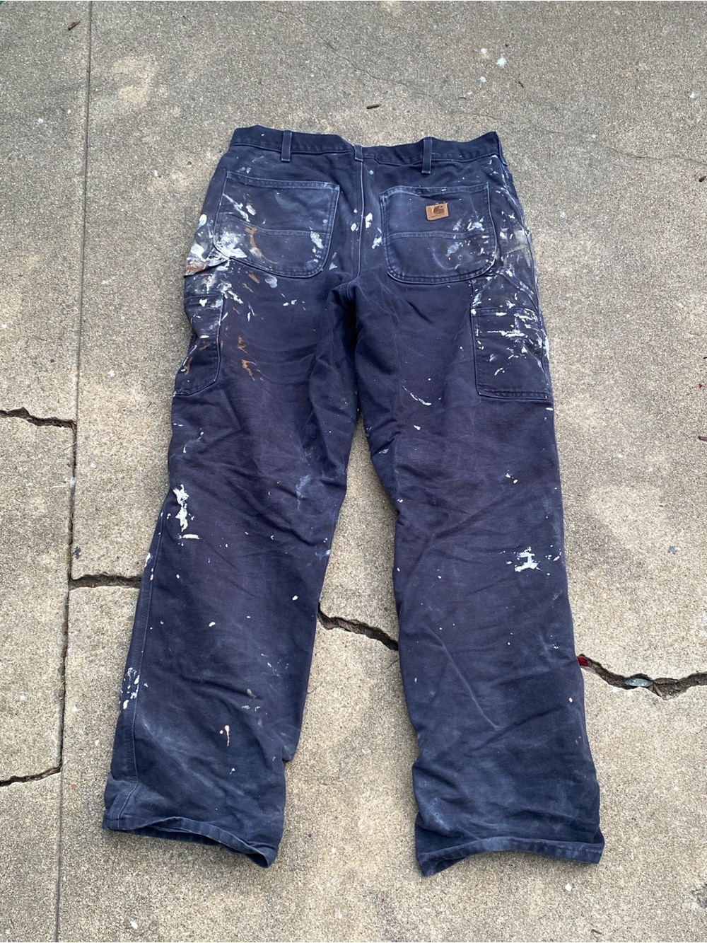 Carhartt Men's Dark Navy Cargo Work Pants with Paint Marks